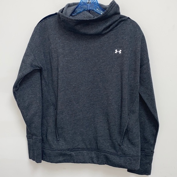 Under Armour Cowl Funnel Neck Grey Front Pocket Fleece Sweater Size Small - Picture 1 of 12